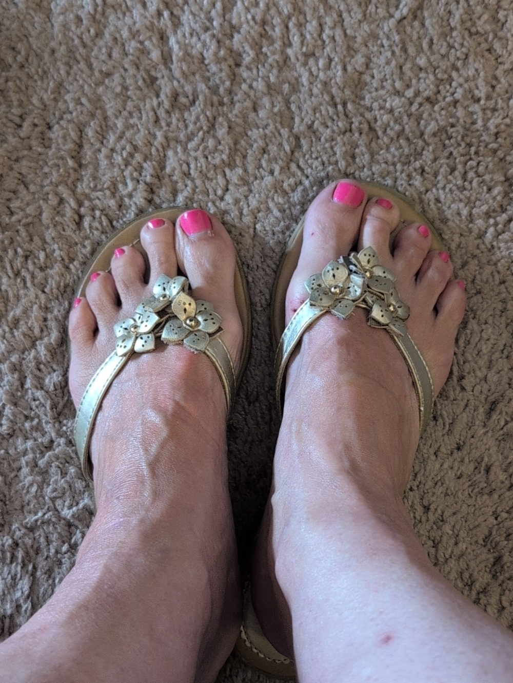 Report Gold Floral Thong Sandals with Accent Detailing